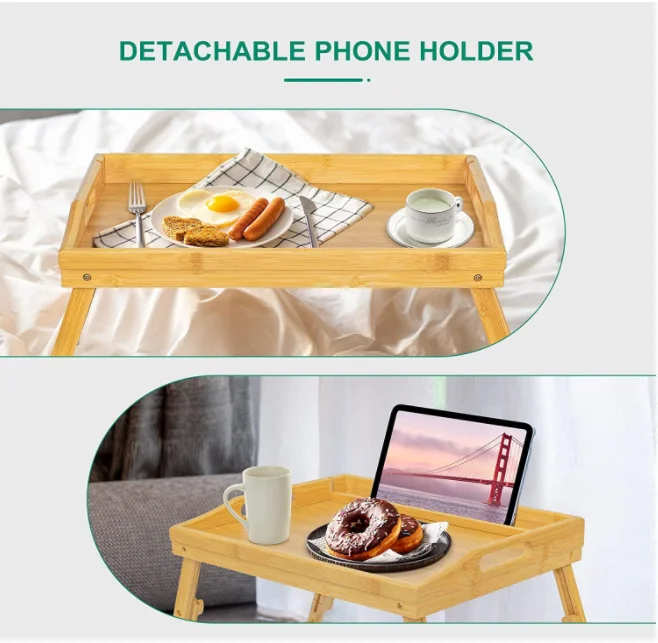 Bed Tray Table for Eating Adjustable Height Serving Tray with Folding Legs