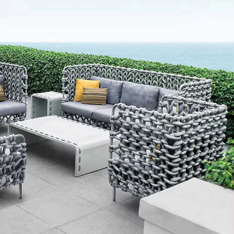 Wholesale Modern outdoor rattan tables and chairs Metal frame garden patio furniture set park furnitures with coffee table