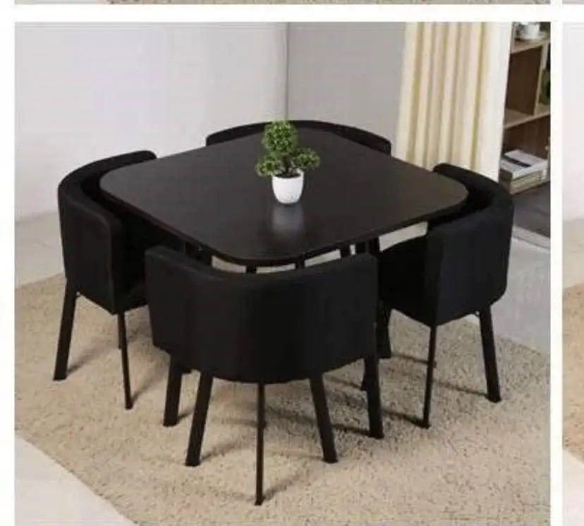 wooden transfer print five pieces dining chair and square table for dinning