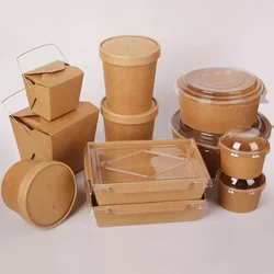 Wholesale Biodegradable Square Paper Bowl 750ml 1000ml Disposable Eco Food Container Square Takeaway Paper Bowl