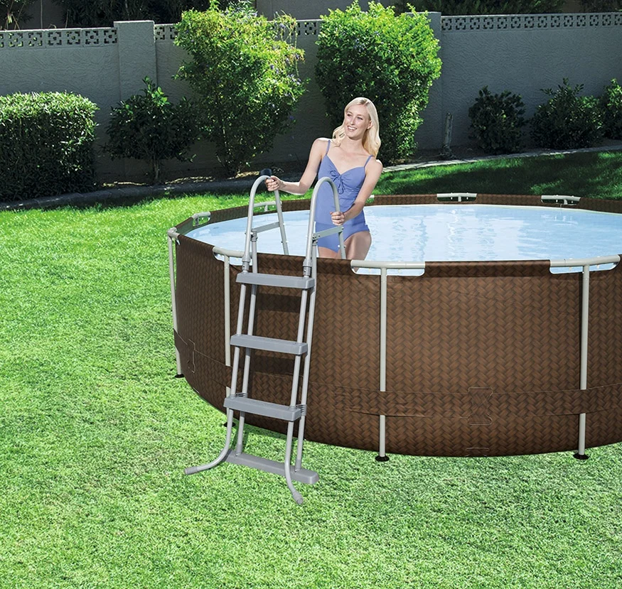 Outdoor 12ft Above Ground Swimming Pool Rattan Steel Pro Frame Pool With Filter Pump