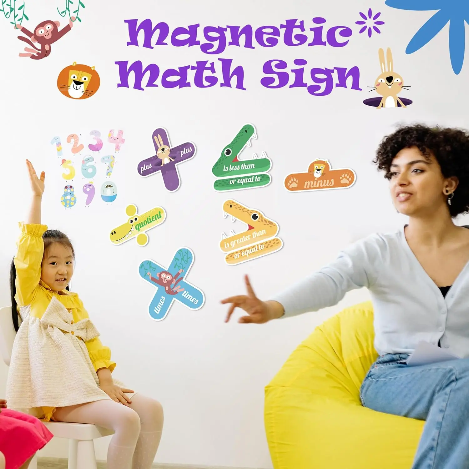 Math Sign Magnetic Teacher Tools Greater Than and Less Than Plus Minus Equal to Multiplication Teacher Magnets Animal for School