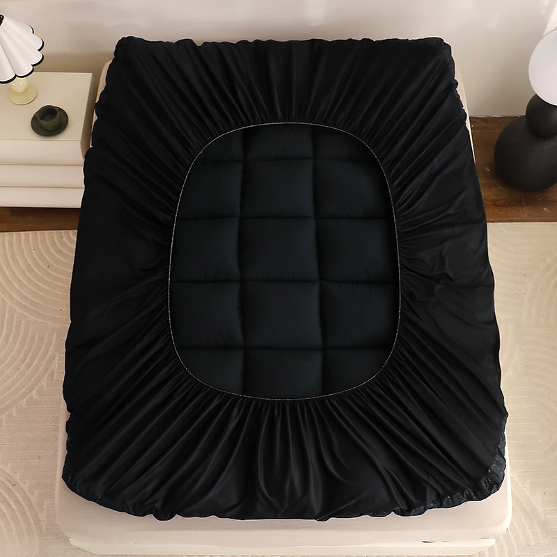 100% Polyester 700GSM Mattress Pad in Black Dark Grey Blue White Skirt-Bedspreads Coverlets Twin Full Queen King Sizes Home Use