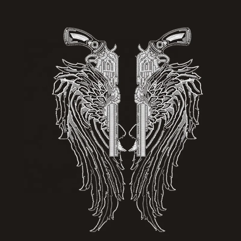 wholesale custom skull cross wing rhinestone design iron on sword rhinestone heat transfer