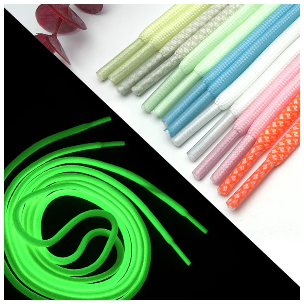 Оптовая продажа универсальная устойчивая однотонная круглая лента светящиеся в темноте шнурки для обуви