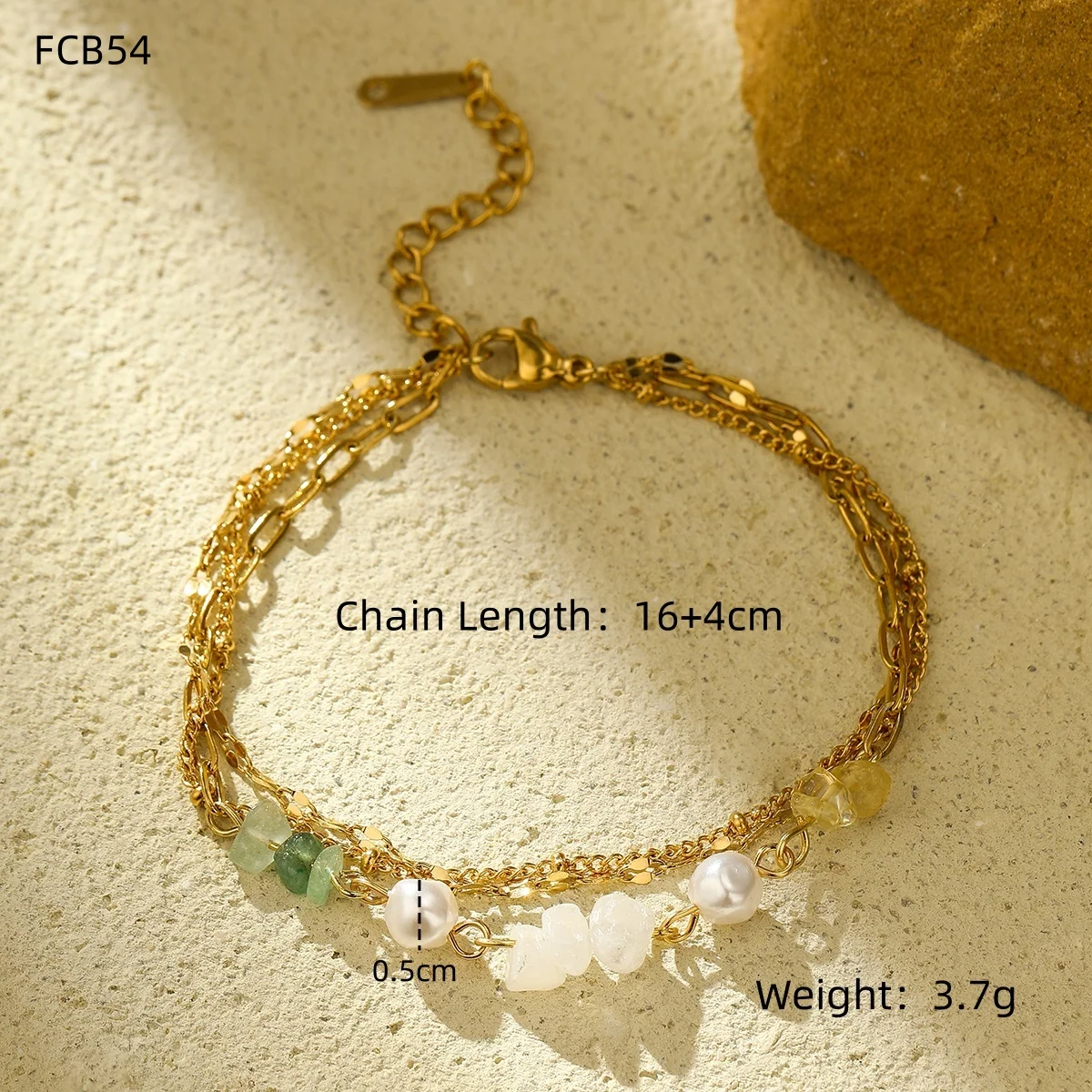 Multy-Layer Bohemian Style Stainless Steel Bracelet Set Gold Plated Natural Stone Beaded Heart&Sun Charms Chain Bracelet Jewelry