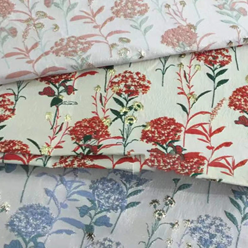 High quality 3d glitter silver flowers floral design metallic woven dressmaking 100% polyester yarn dyed jacquard brocade fabric