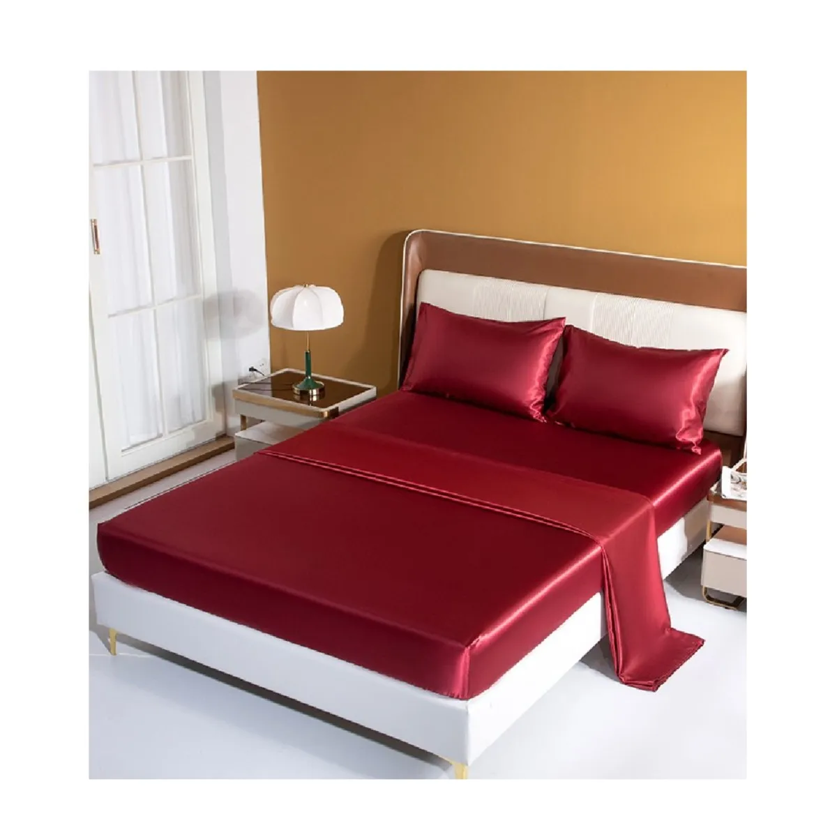Custom Satin Wholesale High Quality Solid Color Duvet Cover Queen King Fitted Flat Bedsheets Bedding Sets with 4 Pillows Case