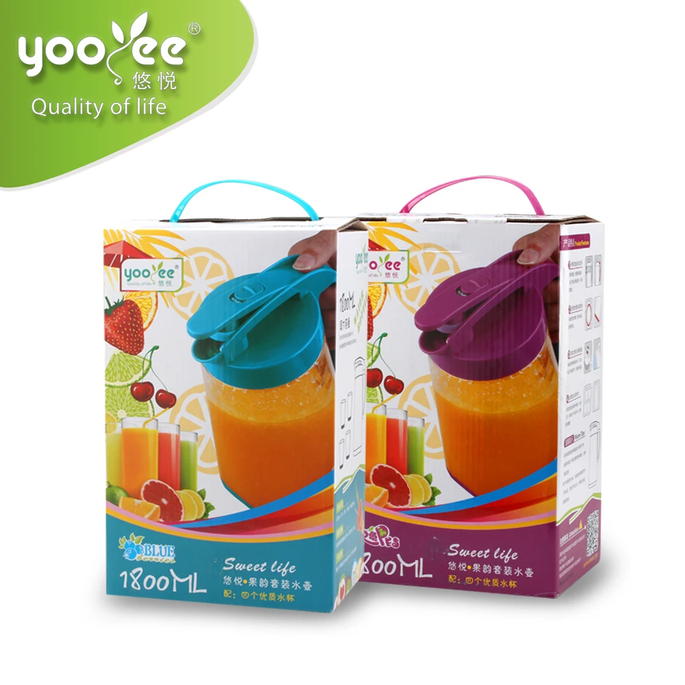 Water Pitcher Jug with Cups Set Design High Quality Plastic New Water Pots & Kettles with Plastic Lock Lid, 4 Cups 300ml Promise