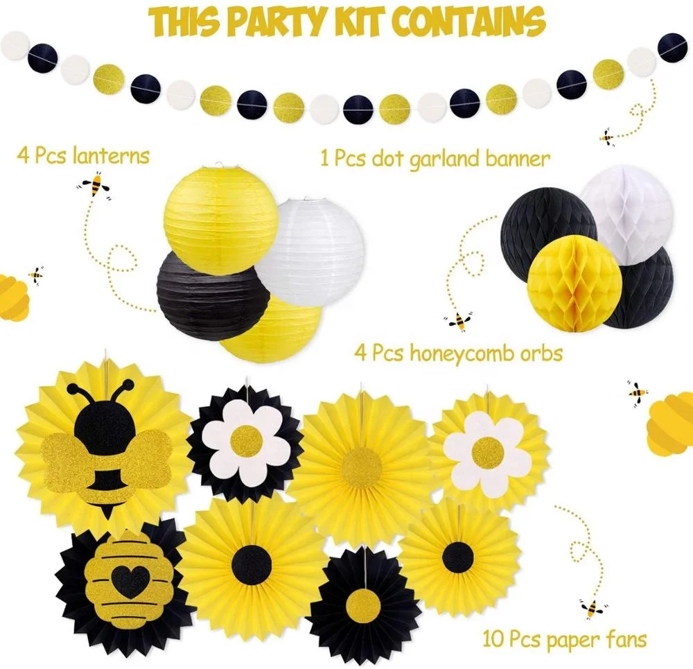 Honey Bee Party Decorations Bumble Bee Baby Shower Hanging Paper Fans Lanterns Tissue Honeycomb Ball  Mommy to Bee
