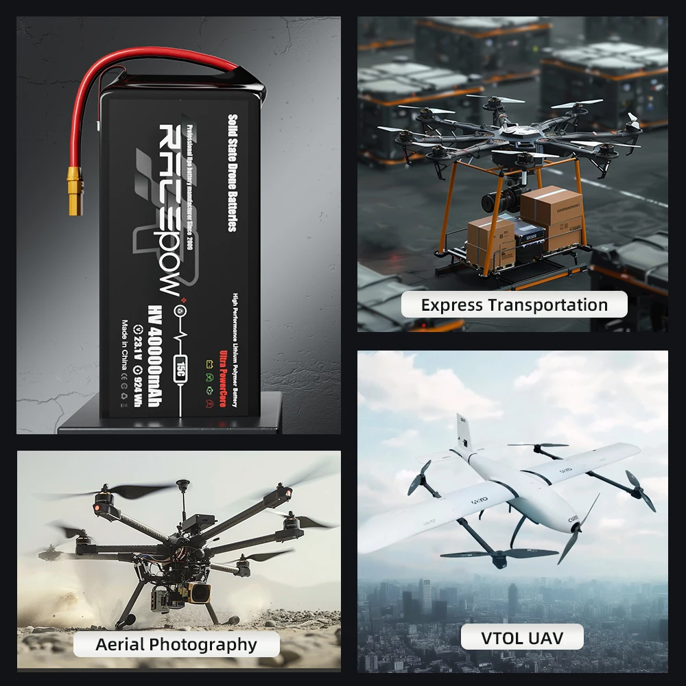 Racepow solid state battery 6S 12S 22000mAh 25000mAh 30000mAh 40000mAh Drone Uav / Industrial Uav/Fixed-Wind Vtol /Multirotor
