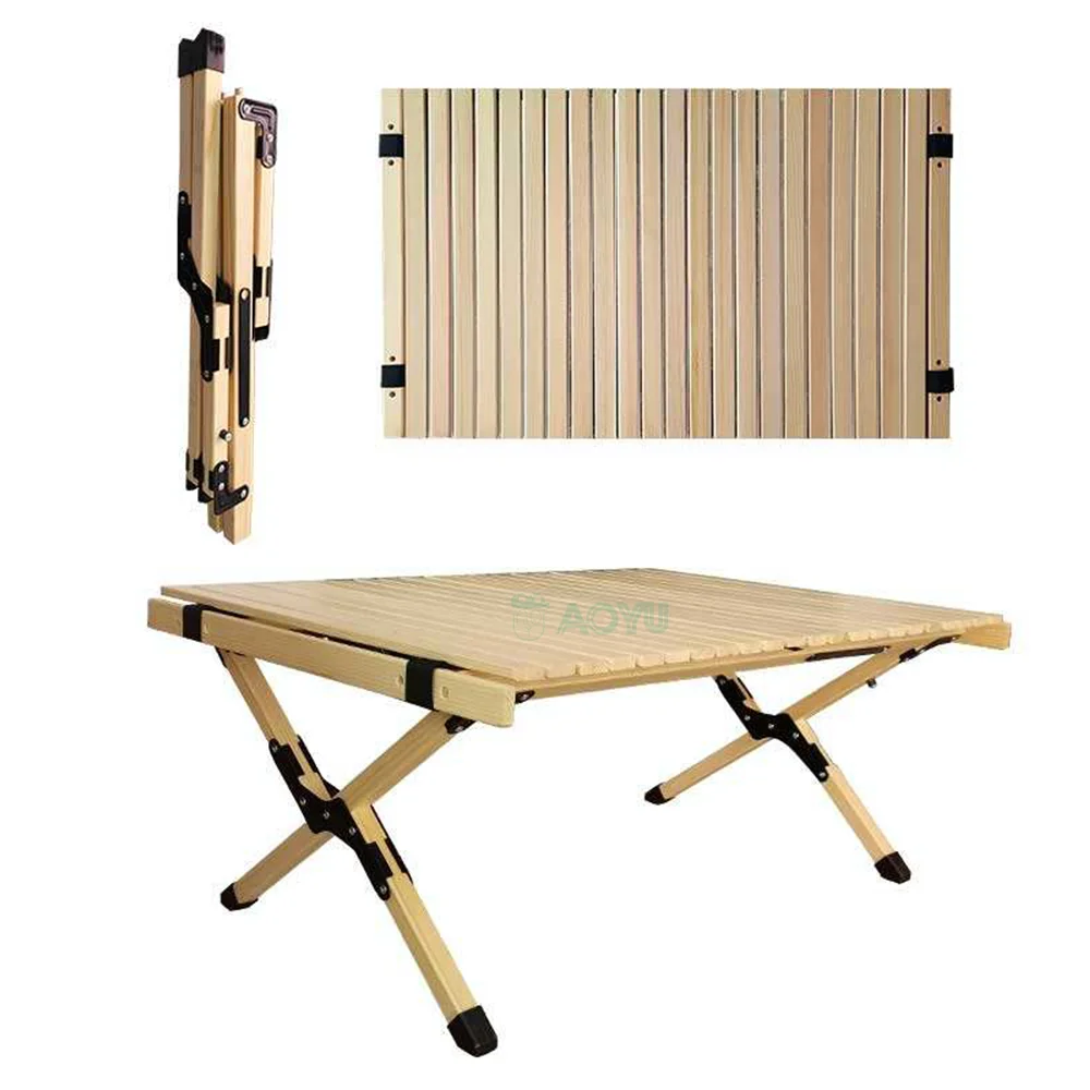 Wood Grain Outdoor Coffee Furniture Foldable Picnic Egg Roll Outdoor Portable Camping Garden Table Mini