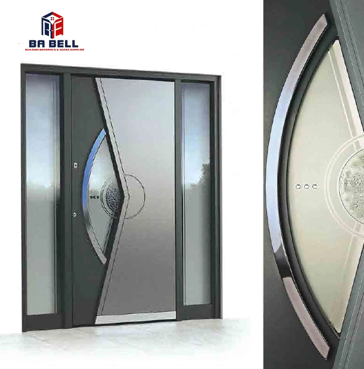 2020 new luxury entrance main door exterior villa steel with glass security  door entrance metal door foshan factory