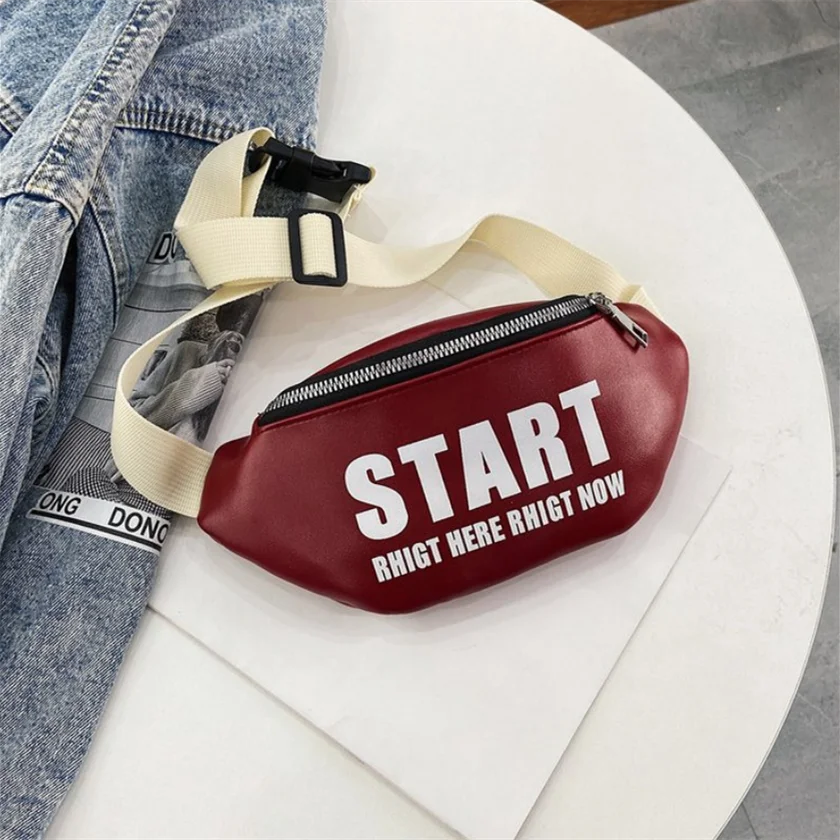 Geofair Waterproof Outdoor Motorcycle Custom Logo Print Kids Waist Wallet Pu Leather Fanny Pack Men