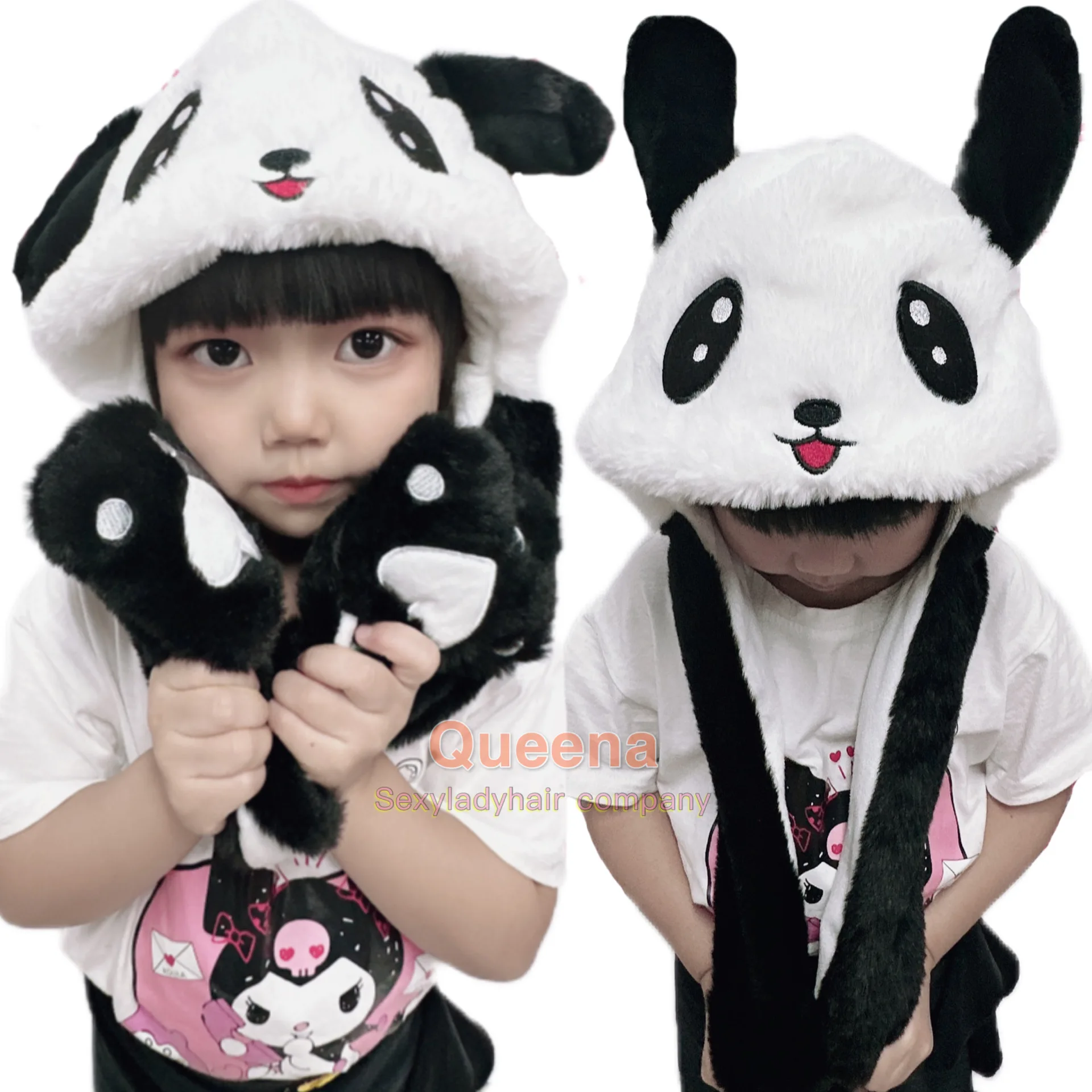 Cute Plush Animal Panda animal Head Hat Cap custom plush hat  kid winter bucket hat with moving ears
