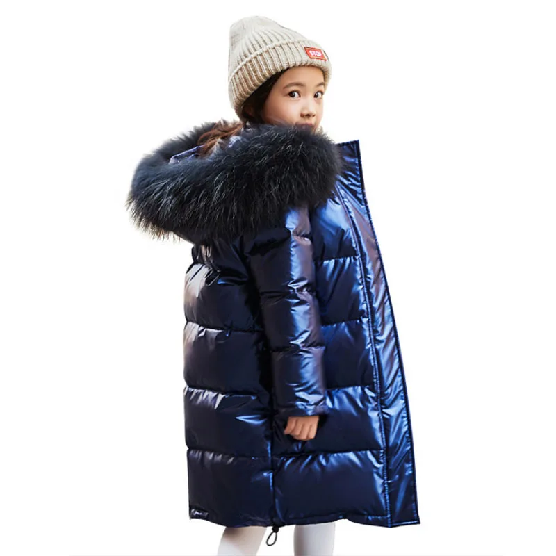 
Kids Boys Long Girls Thickening Large Fur Collar Children Down Jacket 