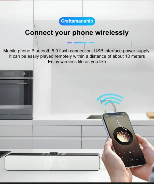 Portable Wireless Bluetooth Speaker 3D Stereo Surround Sound LED Digital Display Bar Speaker Support TWS