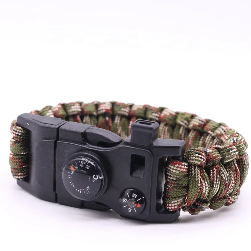 Tactical Whistle Survival Bracelet Thermometer Compass Paracord Bracelet With Multi Tools