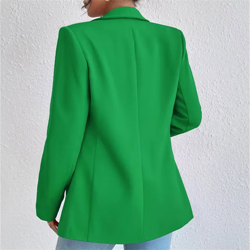 Spring Autumn Women Fashion Blazer Top Lapel Collar Open Stitch Suit Top New Lady Solid Slim Casual Coat