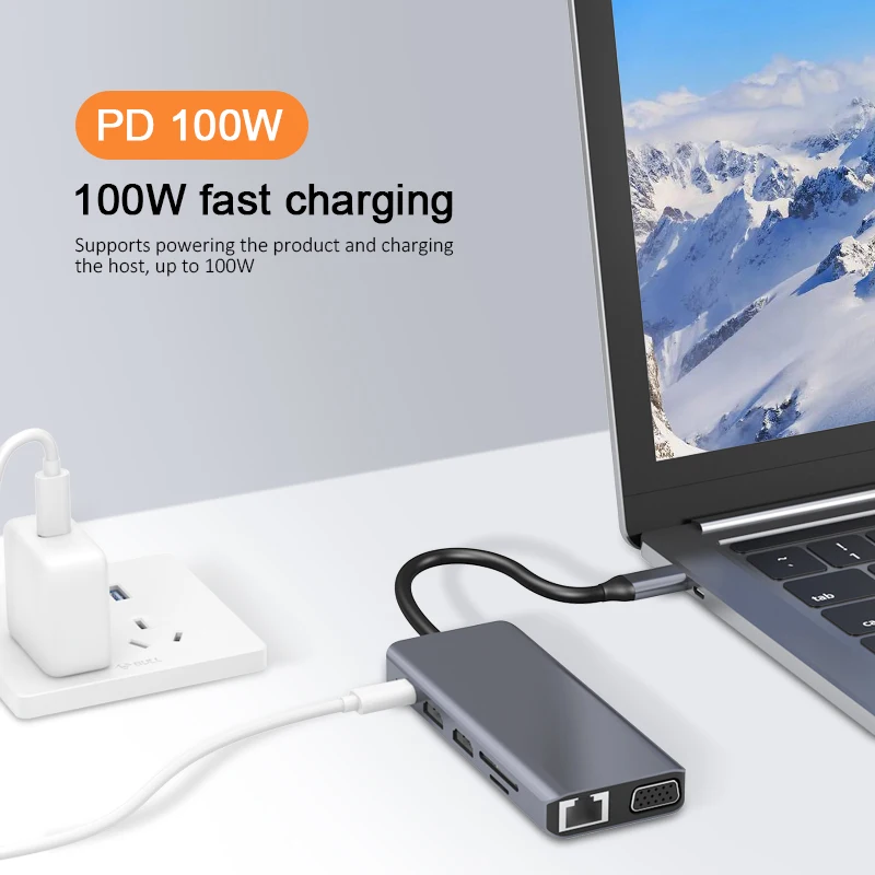 March Expo USB C 12 in 1 docking station Type-C USB HUB Docking Station with VGA HD-MI RJ45 PD100W docking station with laptop