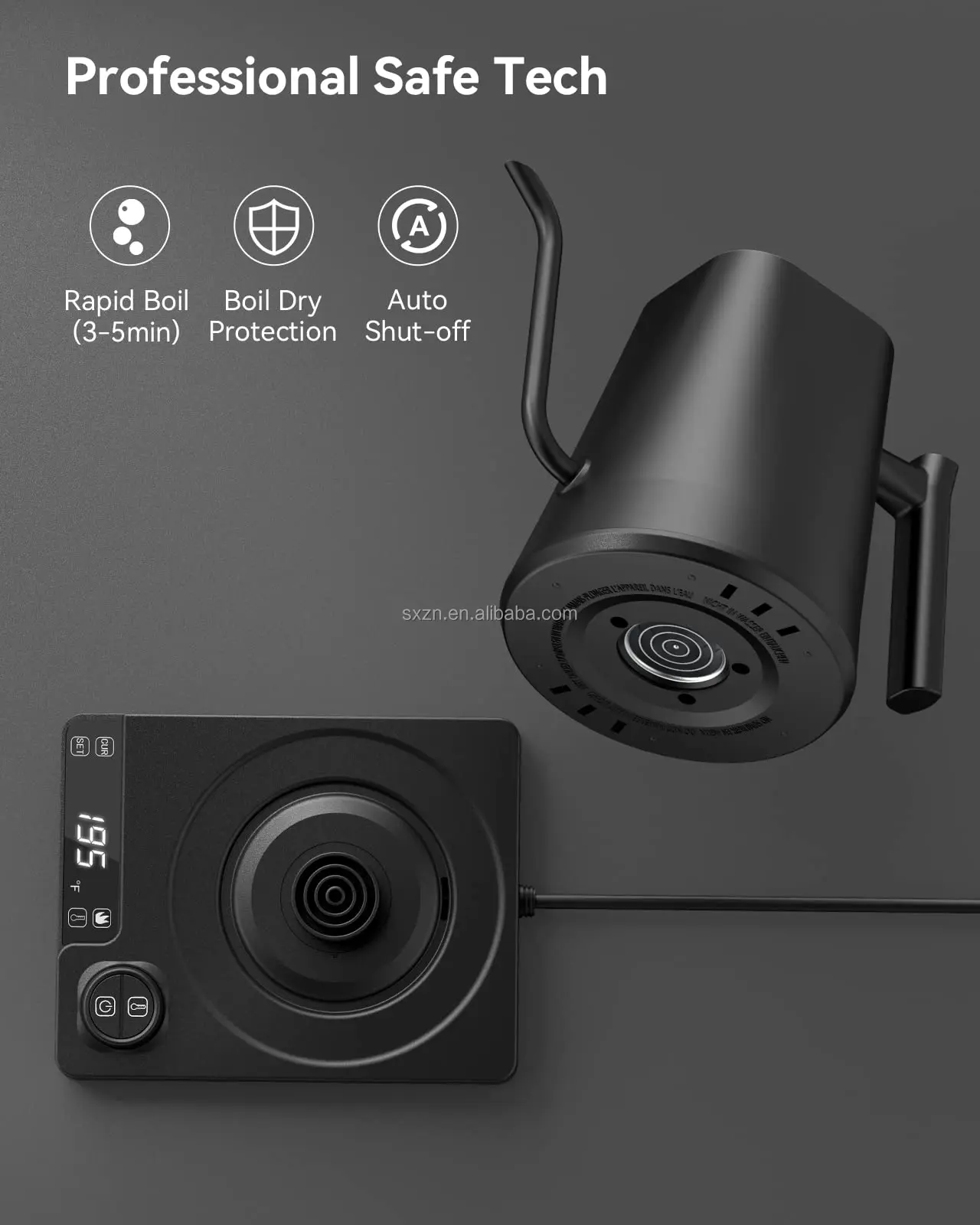 Stainless Steel Electric Variable Temperature Setting Gooseneck Kettle for Pour Over Coffee