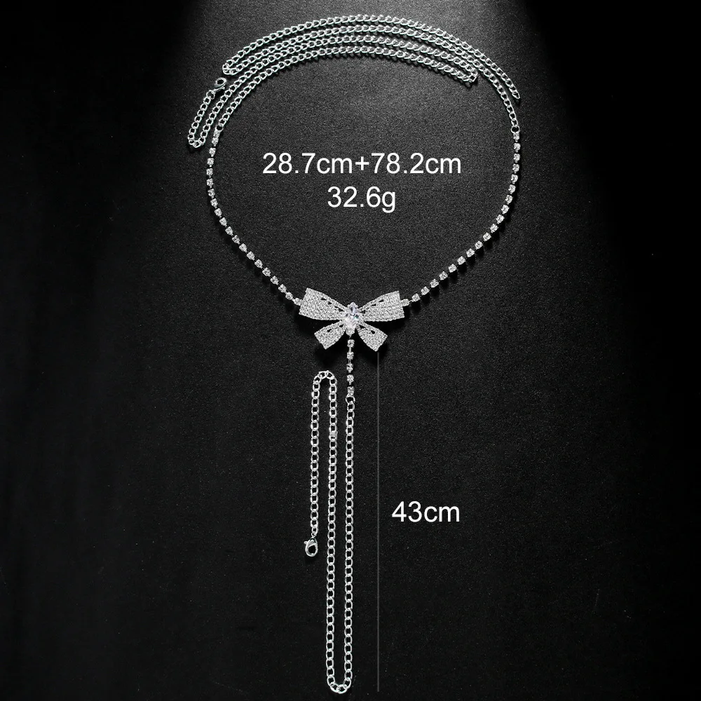 Fashion Sparkly Rhinestone Bow Waist Body Chain Jewelry For Girls Women