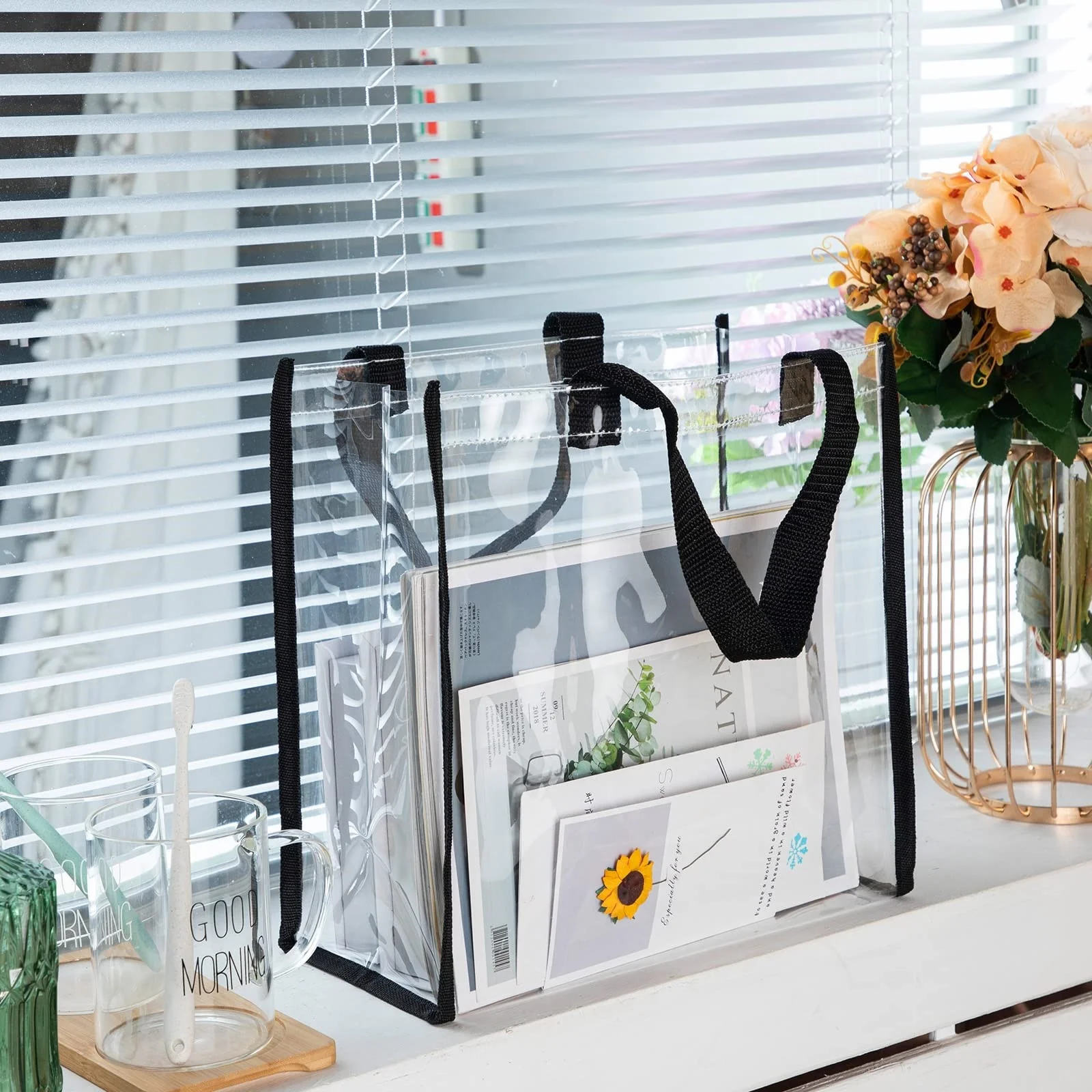 Wholesale Colored clear bags Shopping Bags Waterproof PVC Tote Bags Stadium approved Transparent Handbag