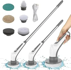Electric Spin Scrubber, Cordless Power Floor Scrubbing Brush with 6 Replaceable Cleaning Brush Heads with Power Display