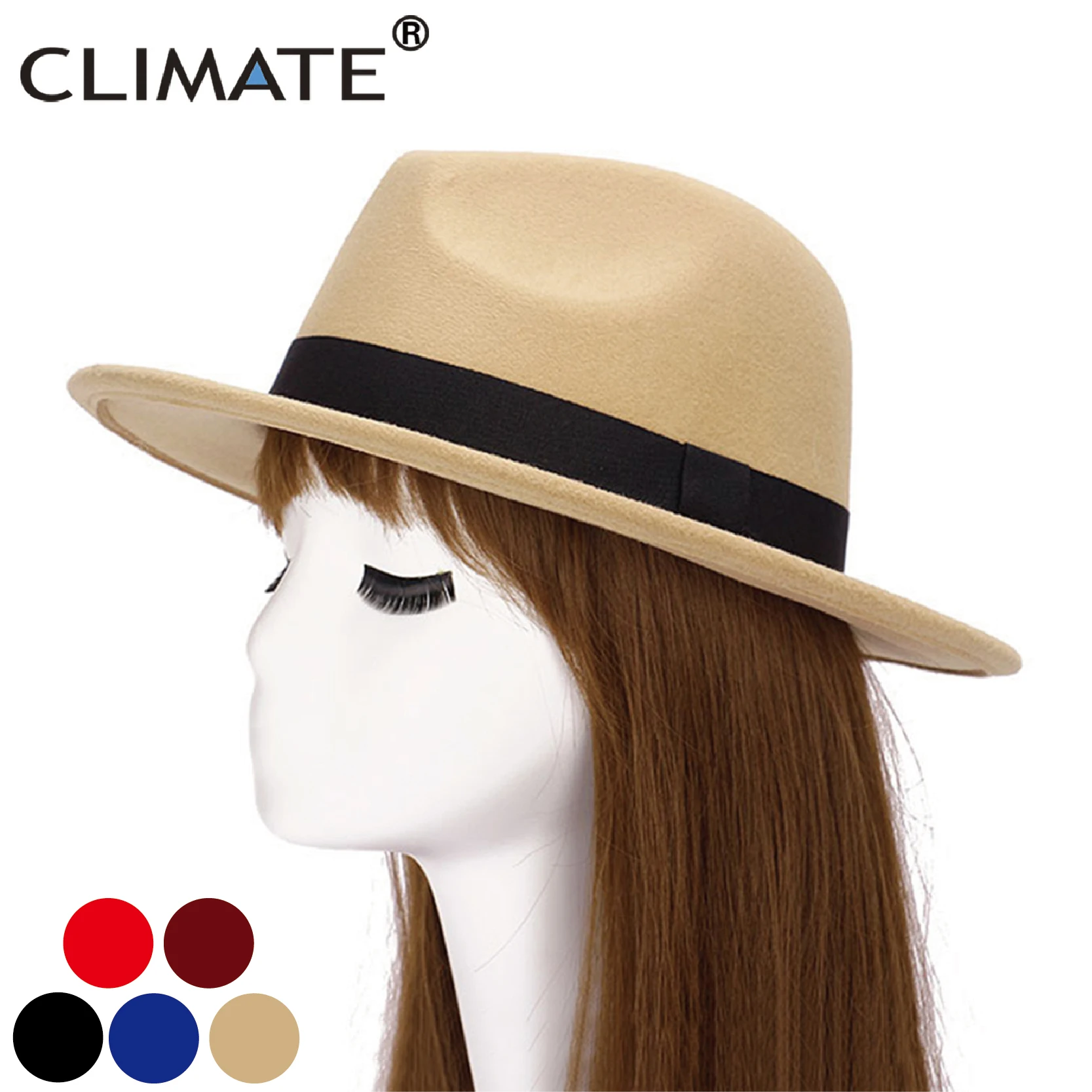 CLIMATE Women Jazz Fedora Cowboy Hat Ladies Jazz Hats for Woman Man Fedoras Cap Fashion Polyester Woolen Cap Hat Cowboy Fedora