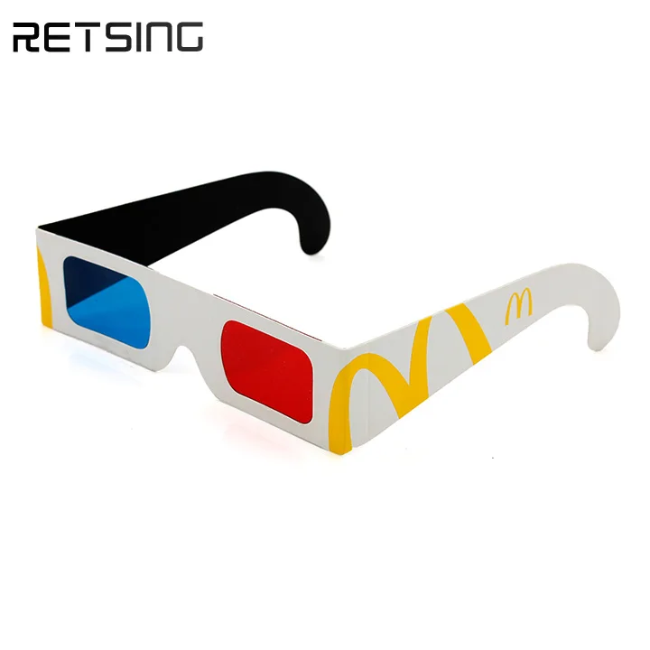 Wholesale paper 3D red and blue glasses custom cardboard 3d movie glasses double white square frame folding glasses