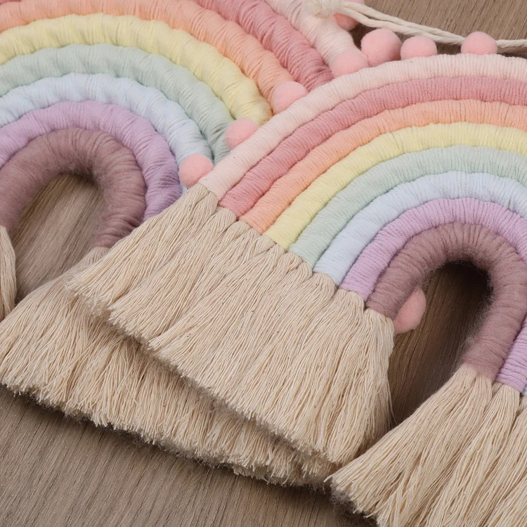 Rainbow Wall Decor Hanging Room Boho Small Tapestry Woven Decorative with Tassel Soft Cotton Rope Cute Wall Art Backdrop