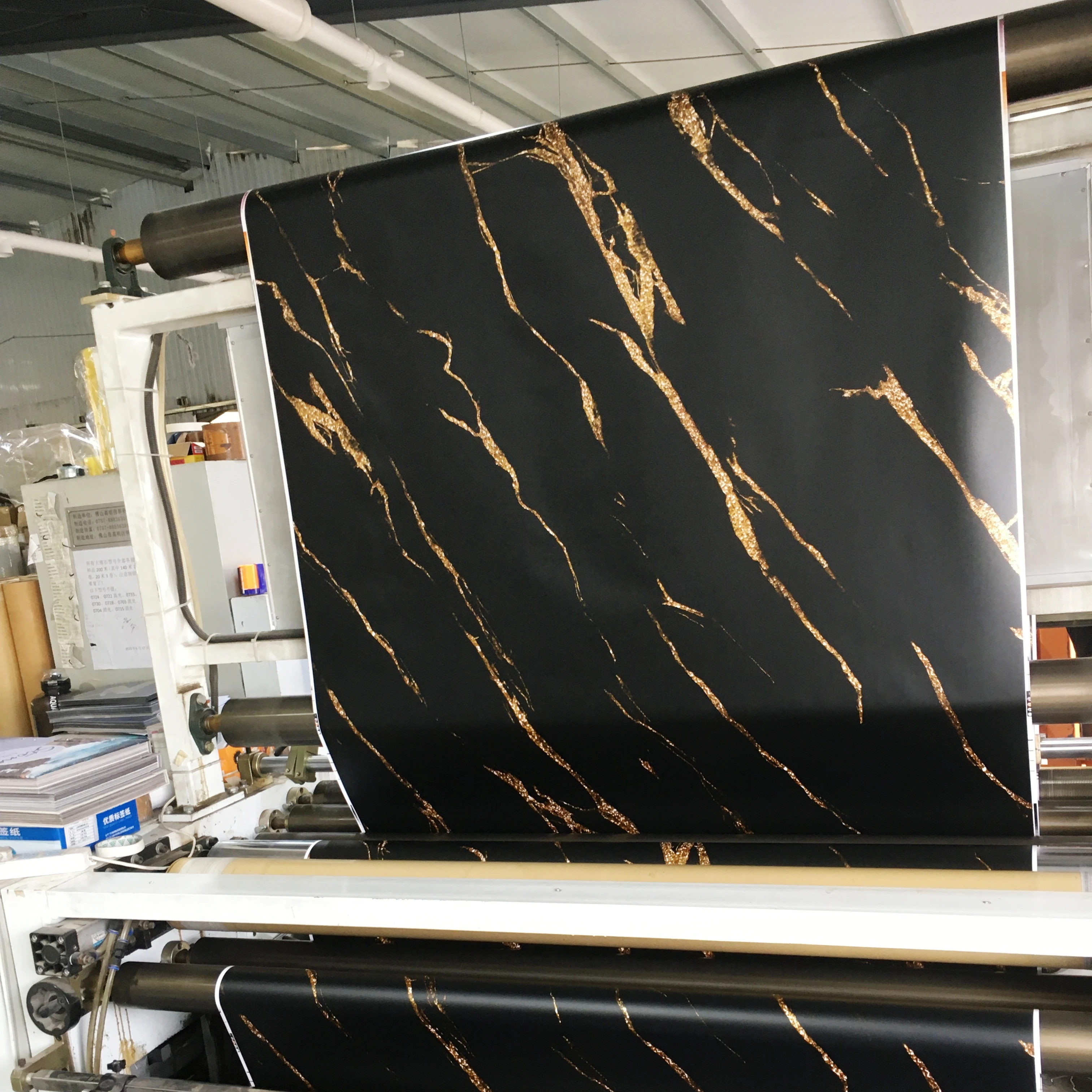 Black Gilding Marble Design PVC Decorative Film For Furniture Interior Decoration Gilded Stone PVC Sheet For Laminating