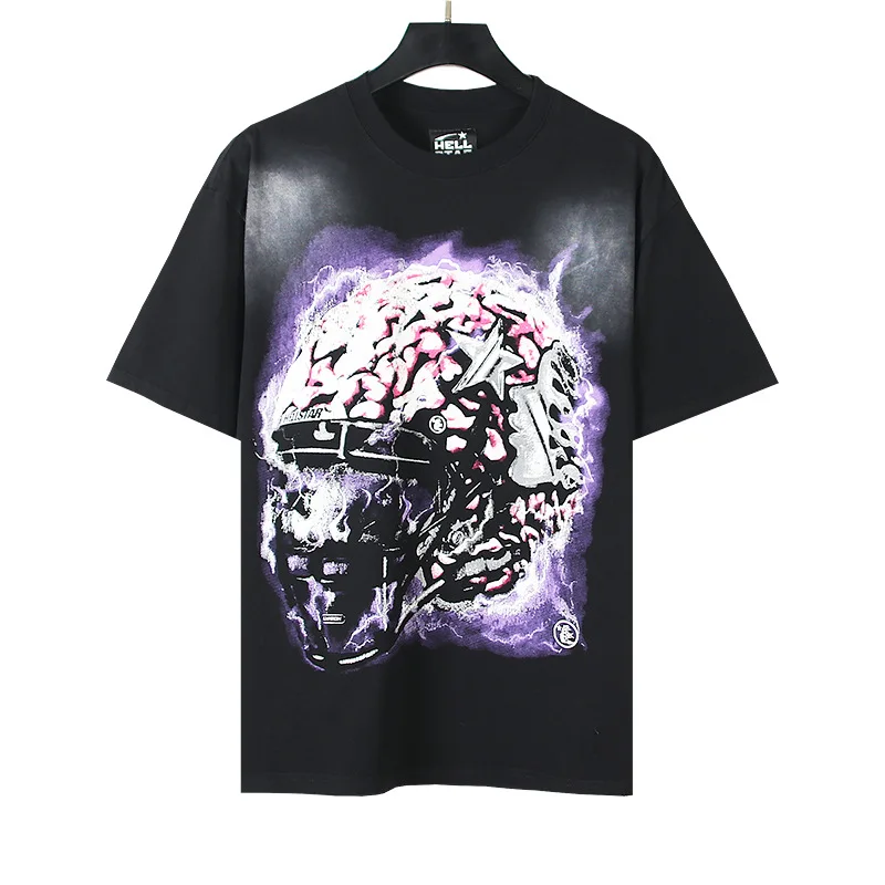 Hell of Stella Trendy Short Sleeve  t shirt for men Women Woven O-Neck Lightning Print Street Style 230 Grams	mens tshirts