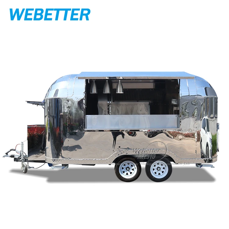 Street Multifunctional Mobile Coffee Ice Cream Food Trailer Fully Equipped Stainless Steel Airstream Mobile Food Truck for Sale