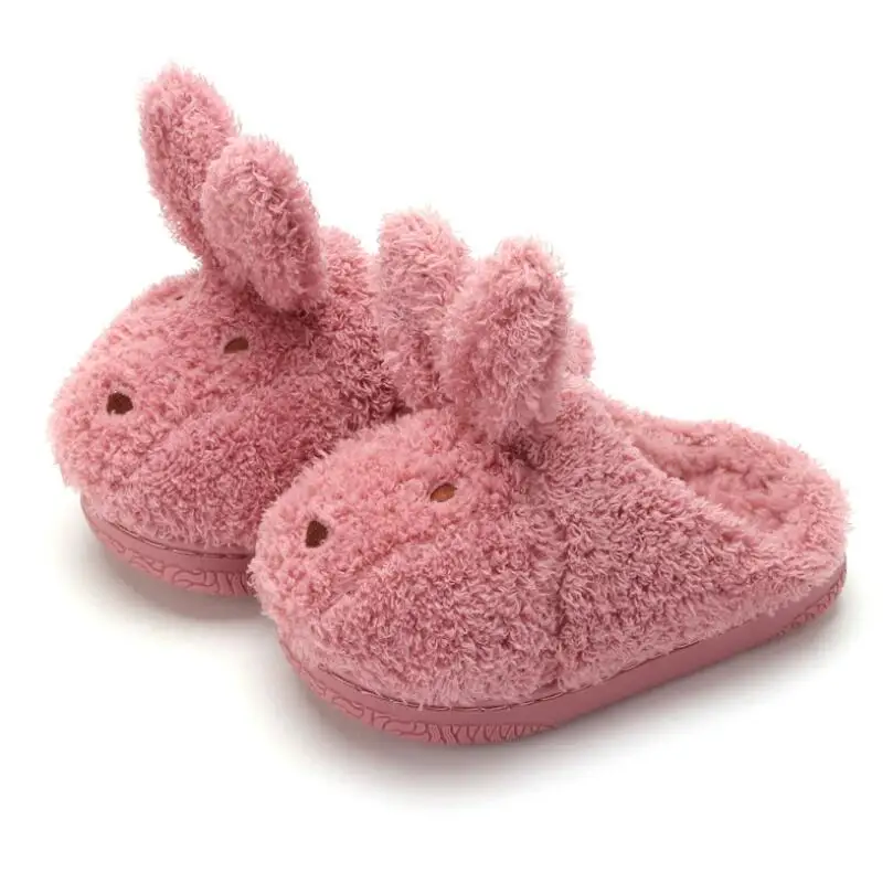 Зимние теплые детские плюшевые хлопковые домашние тапочки с мультяшным Кроликом, дешевые модные детские Тапочки