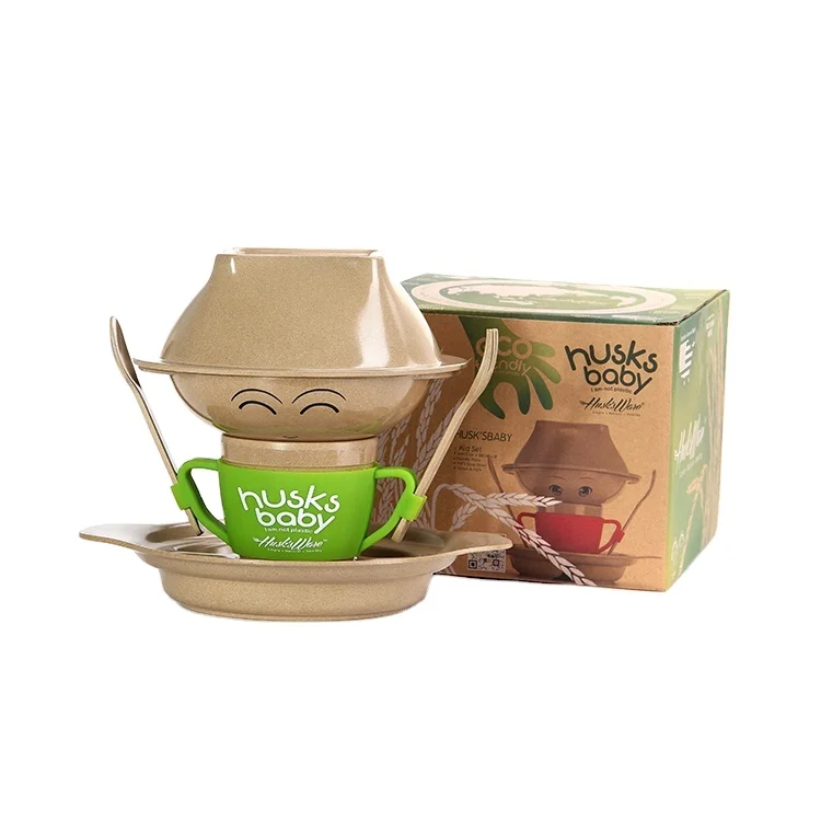 Biodegradable bamboo fiber plate bowl cup fork spoon kids cutlery dinnerware sets for children Bamboo Fiber