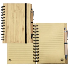 Nature Wood Eco Office School Gift set Custom Printing Personalized Wooden Notebook Laser Engraved