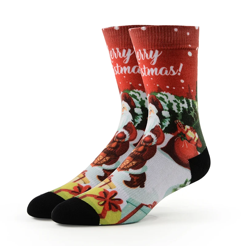 MEIKAN Christmas Series Fashion Pattern Men Socks Custom Coolmax Material Unisex Plain Knit Funny Print Crew Socks