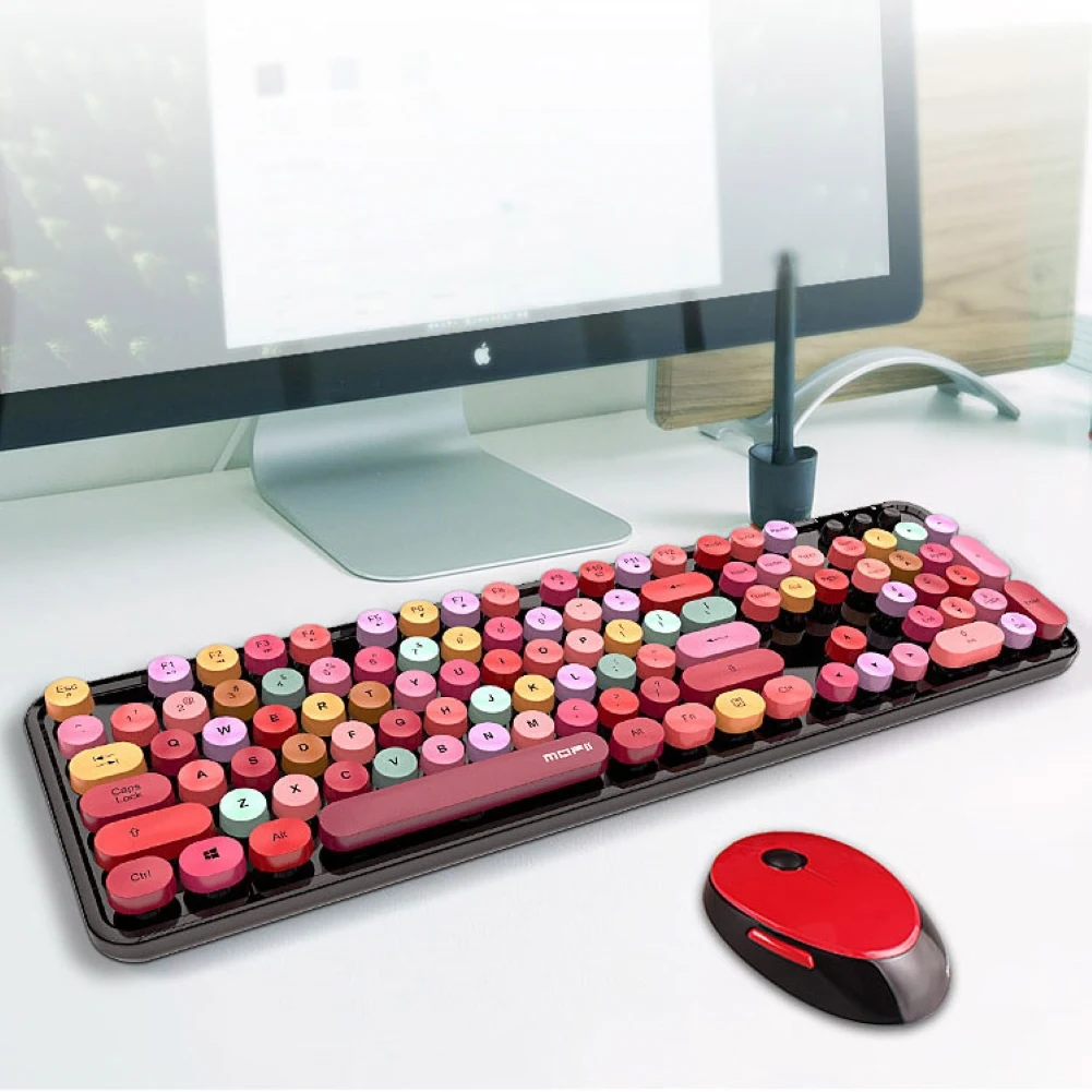 Universal Cute Notebook 3 in 1 Wireless Keyboard Mouse Combos 2.4G Wireless Number Pad Pink Round Punk Mini Keyboard and Mouse