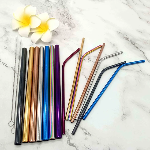 Reusable Colorful  Metal Various packaging Bent Straight Drinking Stainless Steel 304 Straw