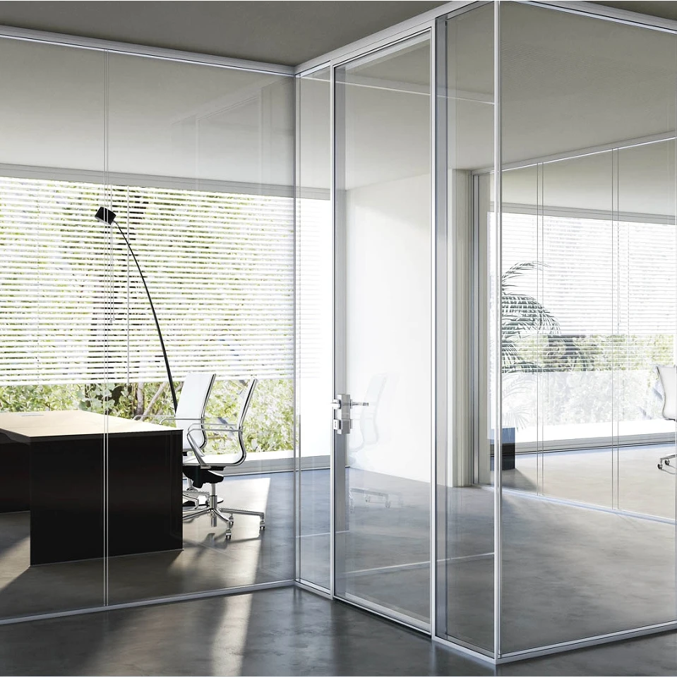 2022 Meeting Room Office Partition Wall Demountable Aluminium Framed Glazed Clear Soundproof Glass Office Partition Wall