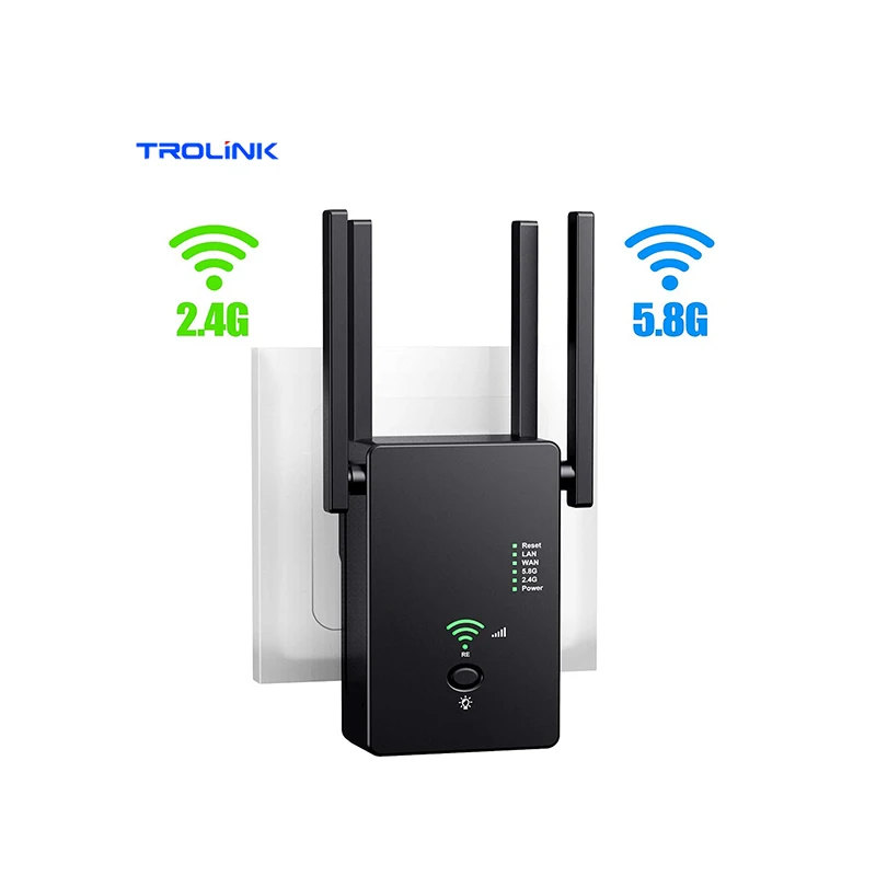 2.4G+5.8G White and Black Dual Band WiFi Repeater 1200Mbps WiFi Range Extender