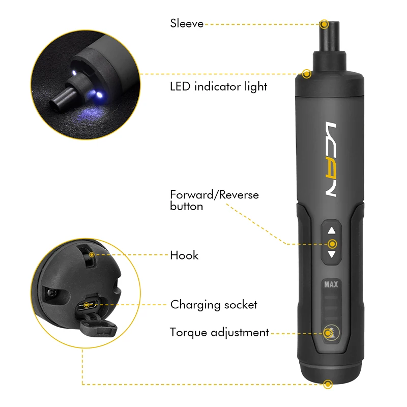 Vcan Electronic Torque Adjustment Function Electric Screwdriver Cordless Screwdriver Electric Screwdriver Set