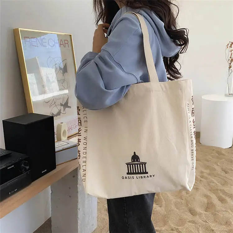 Promotional Customized Logo Size Canvas Organic Fabric Tote Printed Cotton Shopping Canvas Bag