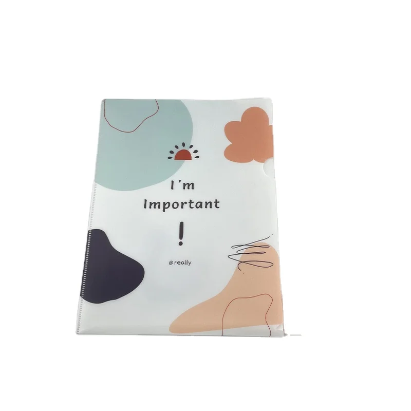 Custom office student plastic pockets file folder a4 size pp three-page multi-pocket l shape folder