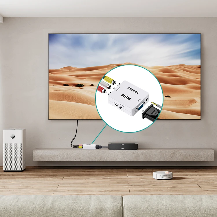 Factory Price VGA to AV Adapter HD Female-Female Cable Audio L/R out 2560x1600@60hz Mini VGA to AV RCA Converter for HDTV PC