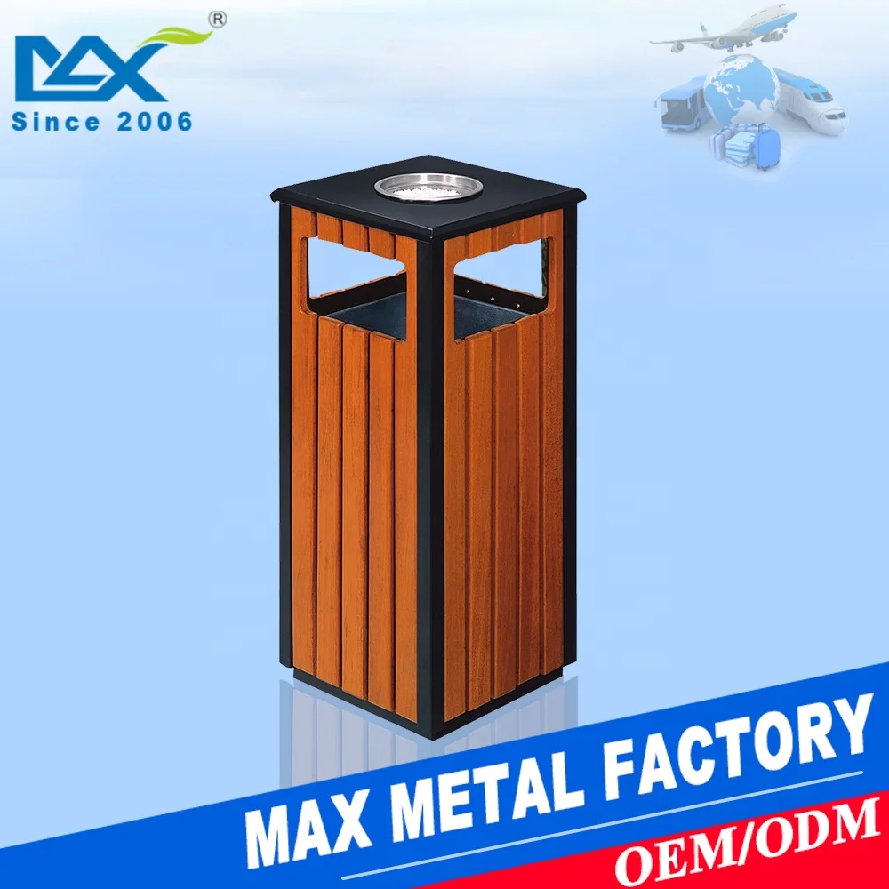 Outdoor commercial garbage bin and  park rubbish bin wood ashtray dustbin for community