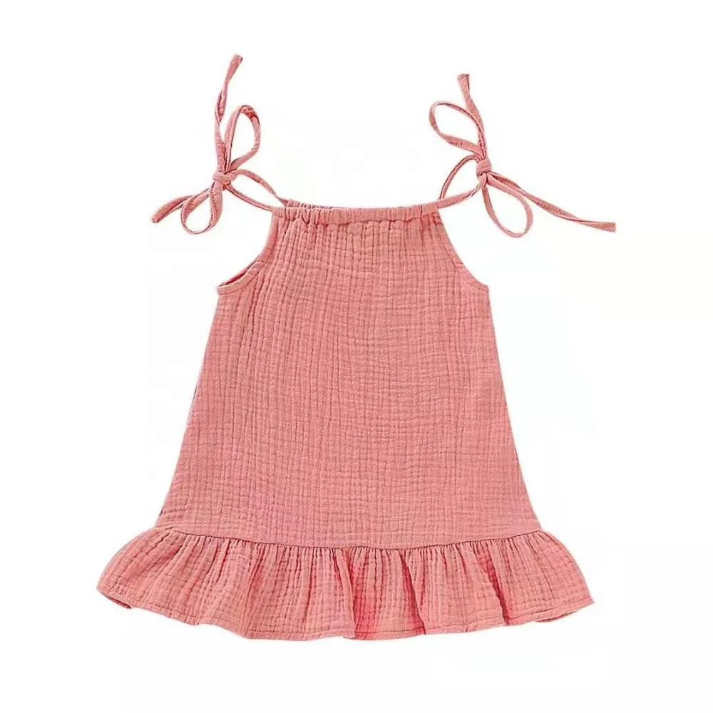 Summer baby girl dress lovely 6 to 9 month pure cotton line and hemp kids clothing sleeveless dress skirt
