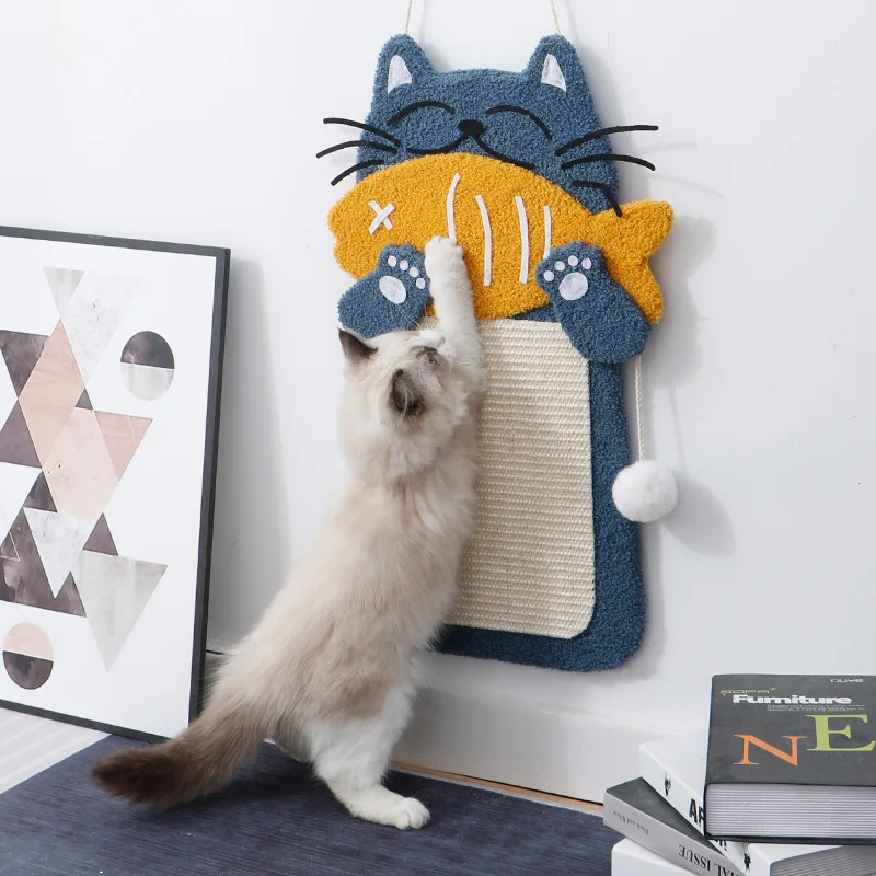 Sisal Rope Scratch Board Cat Scratching Post for Floor Or Wall Mounted Use with Toy BallWall Furniture Cat Scratcher Mat