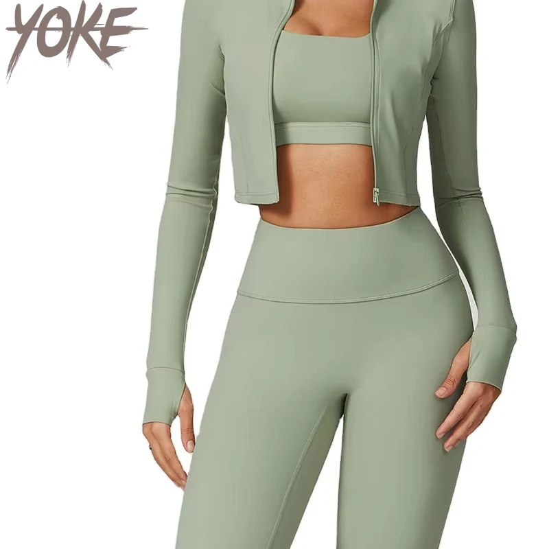 Yoke  Seamless Active wear 4 Piece Plus Size  Breathable Yoga Set Women Workout Gym Fitness Sets With Zipper Yoga Set